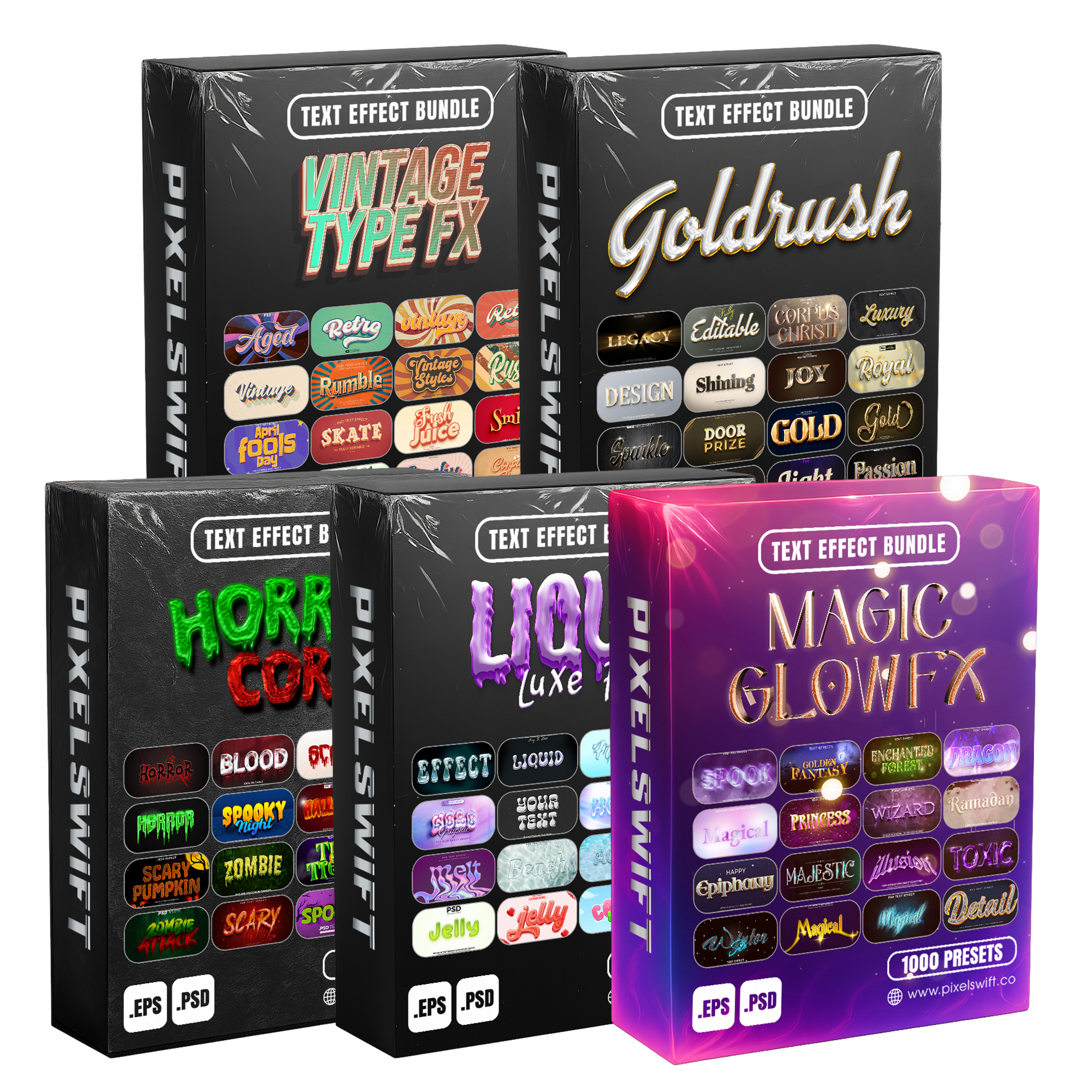Premium FX Pack – 5,000+ Editable Gold, Magic, Liquid, Horror & Vintage Text Effects (PSD + EPS)