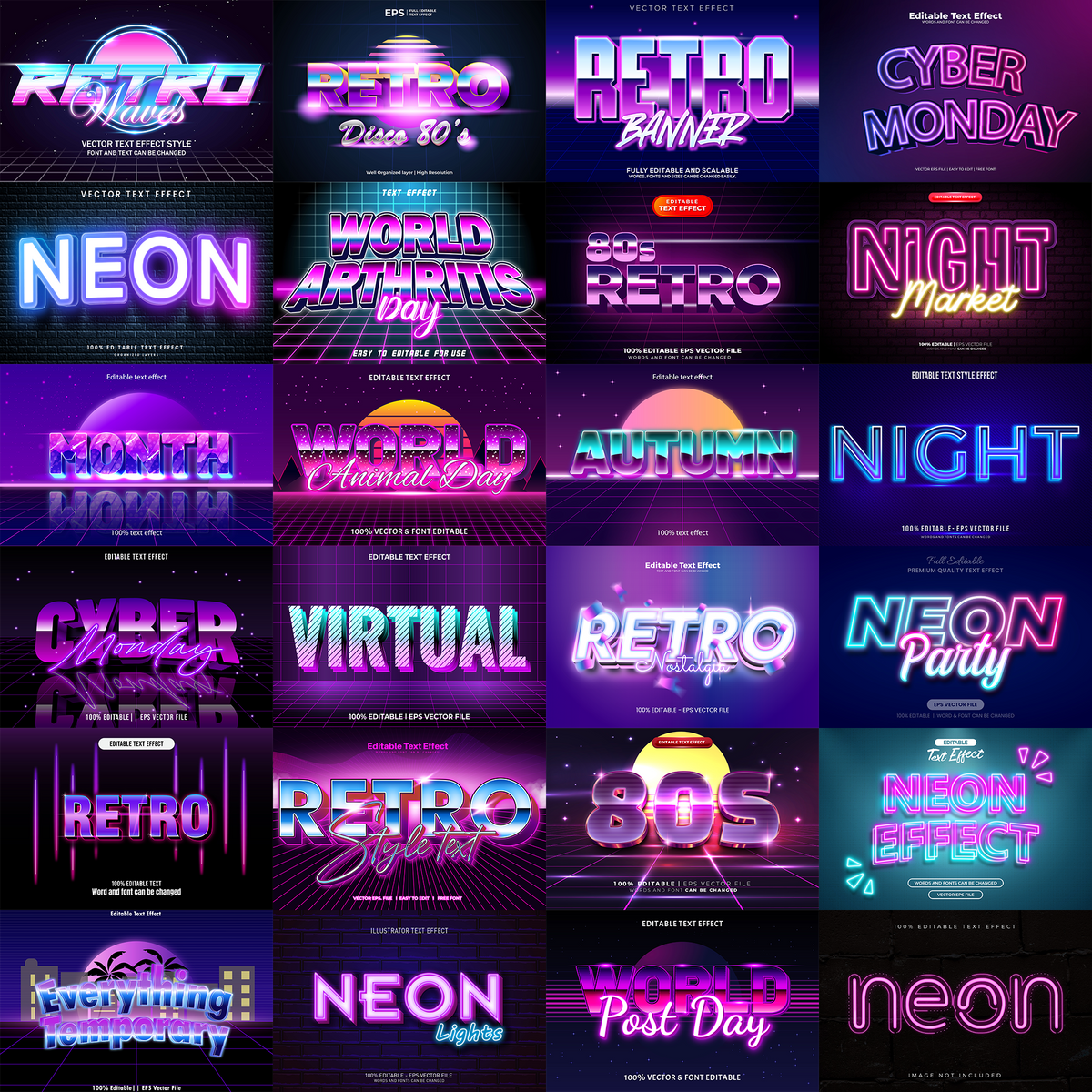 RetroWave FX – 1000+ Editable 80s, Synthwave, and Neon Text Effects (PSD & EPS)