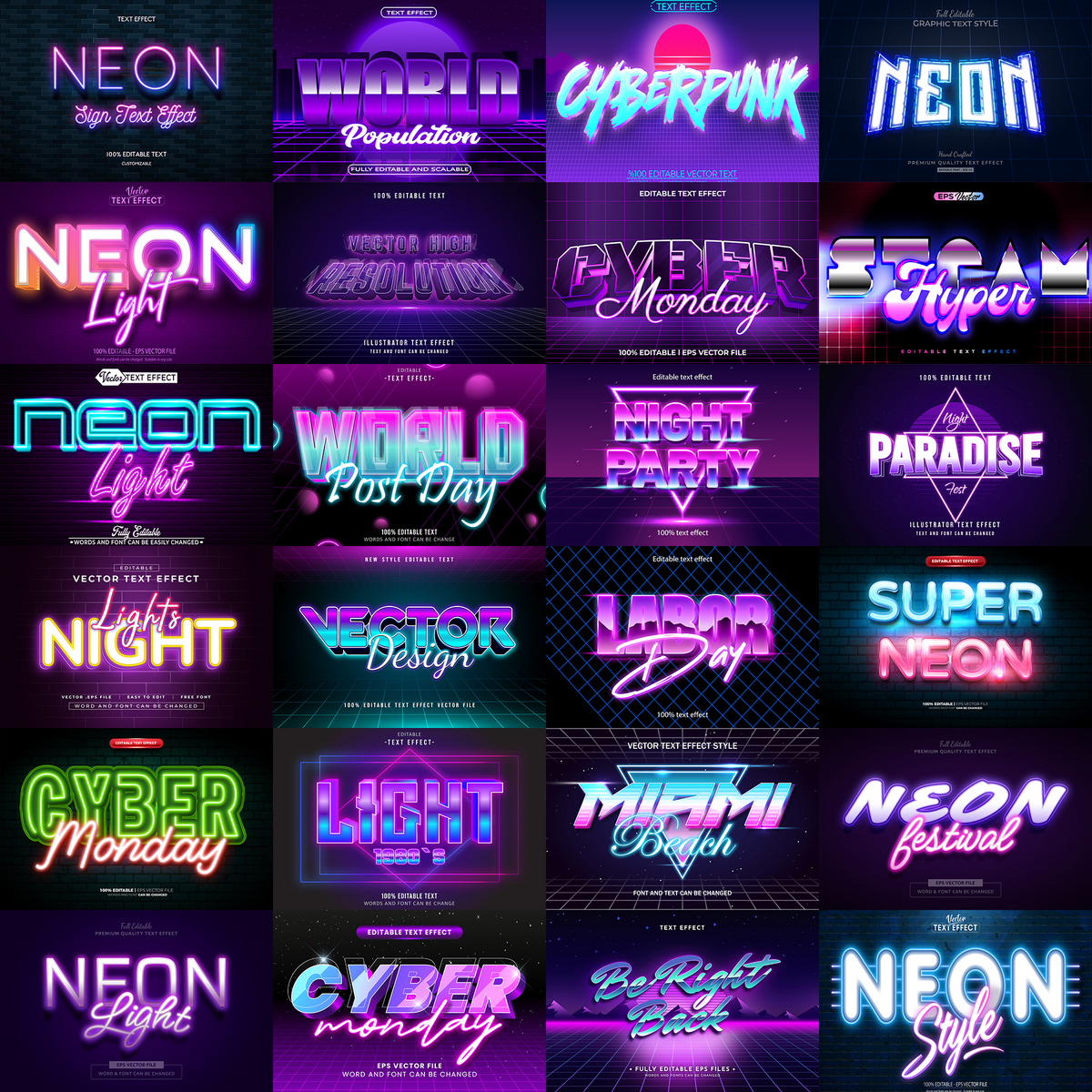 RetroWave FX – 1000+ Editable 80s, Synthwave, and Neon Text Effects (PSD & EPS)