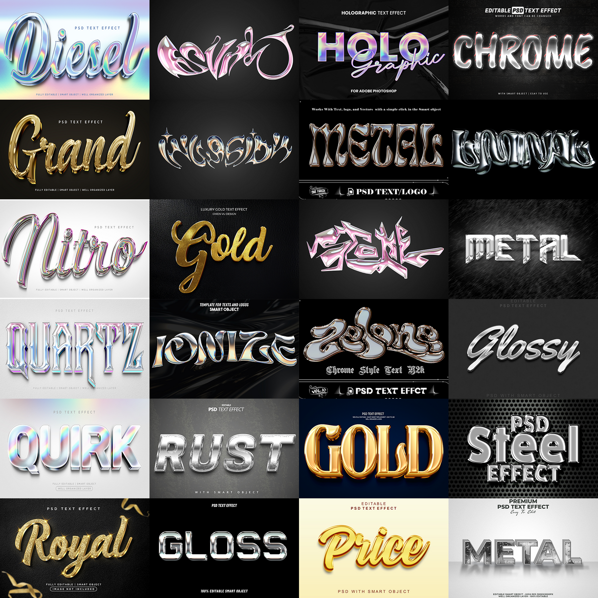 Chrome Crank FX – 1000+ Editable Chrome, Steel, and Metal Text Effects (PSD & EPS)