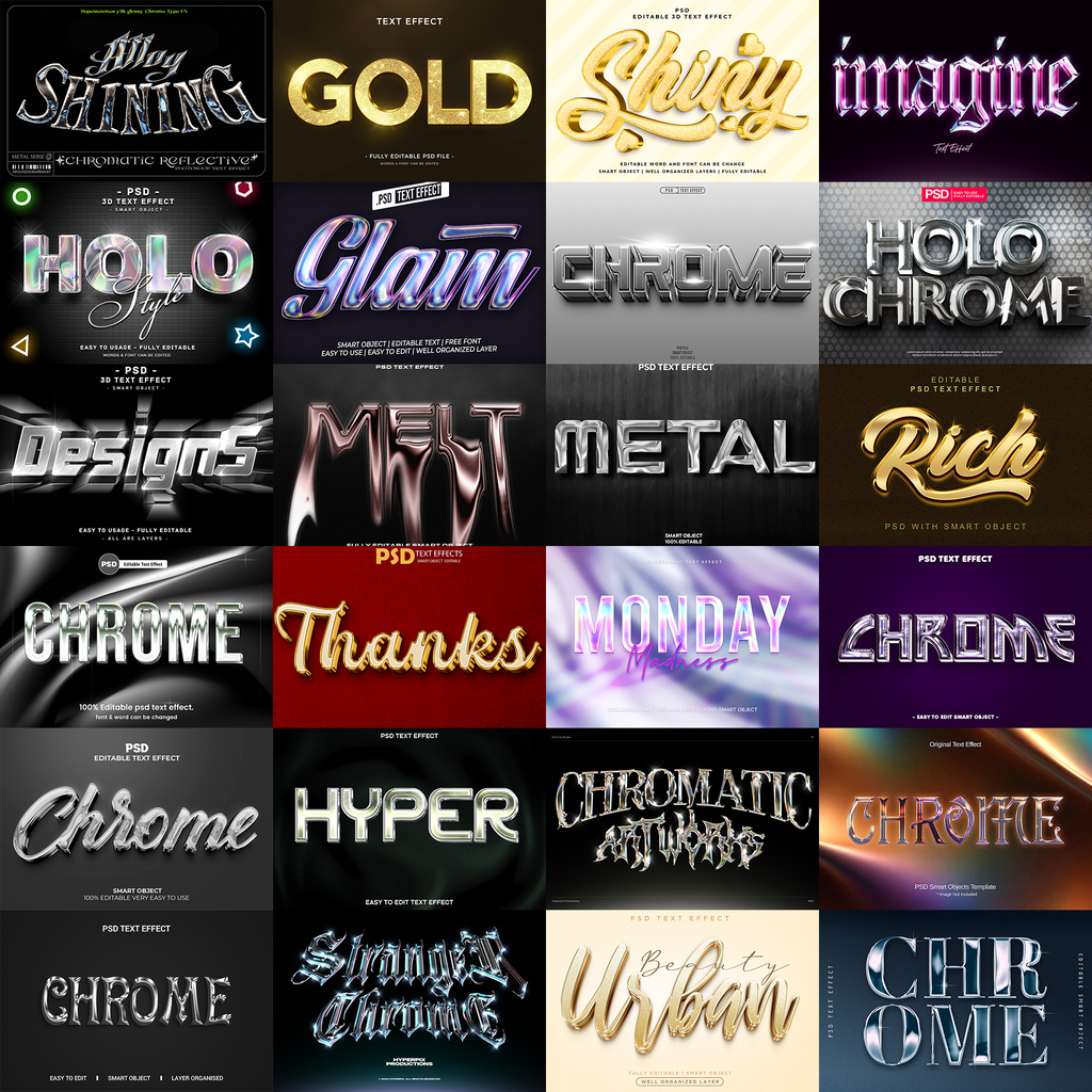 Chrome Crank FX – 1000+ Editable Chrome, Steel, and Metal Text Effects (PSD & EPS)
