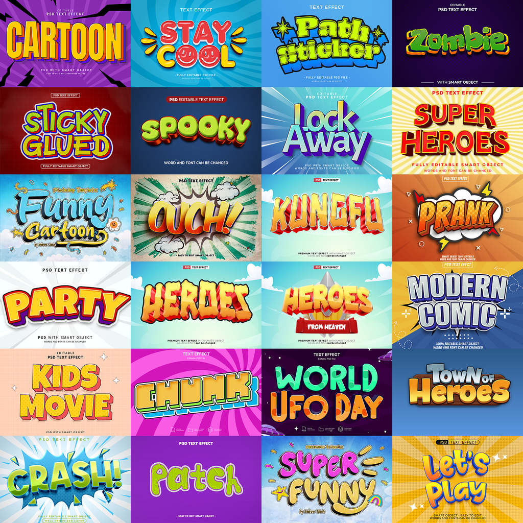 Comic Pop FX – 1000+ Editable Comic, Cartoon, & Bold Text Effects (PSD + EPS)