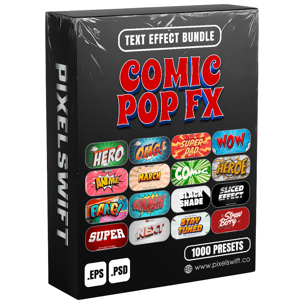 Creative FX Pack – 5,000+ Editable Retro, Pixel, Graffiti, Cosmic & Comic Text Effects (PSD + EPS)