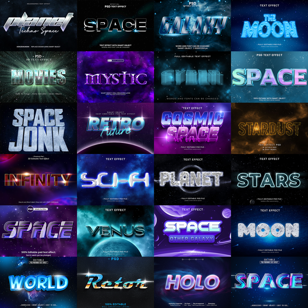 Cosmic Burst FX – 1000+ Editable Galaxy, Space, & Stars Text Effects (PSD + EPS)
