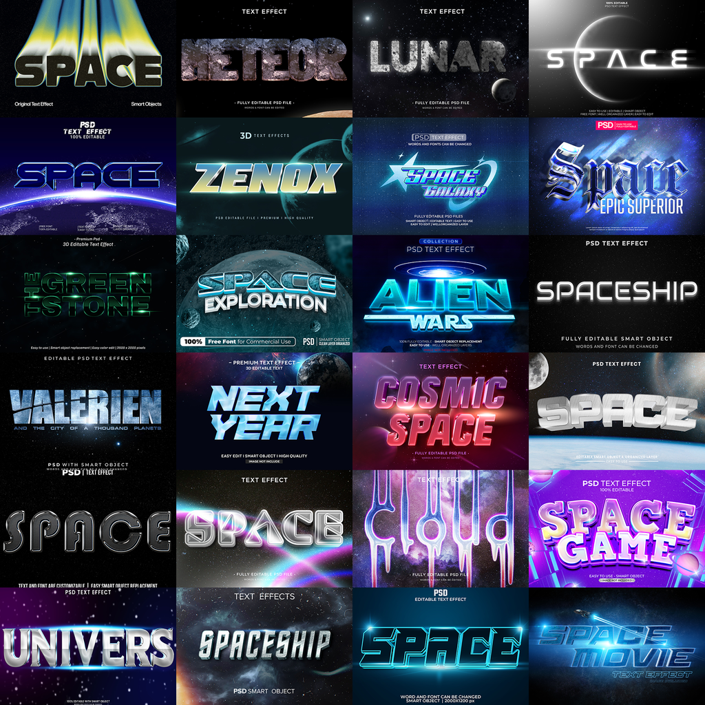 Cosmic Burst FX – 1000+ Editable Galaxy, Space, & Stars Text Effects (PSD + EPS)