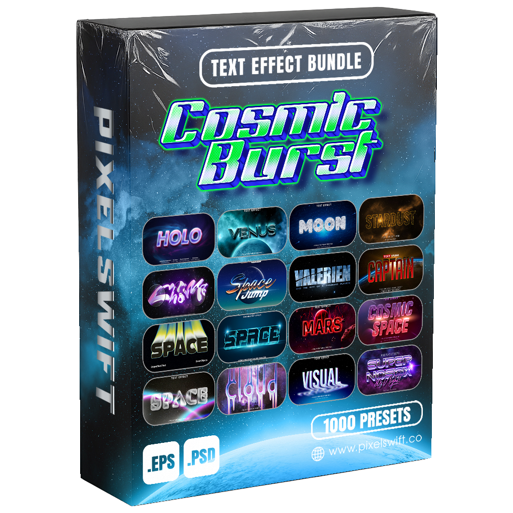 Creative FX Pack – 5,000+ Editable Retro, Pixel, Graffiti, Cosmic & Comic Text Effects (PSD + EPS)