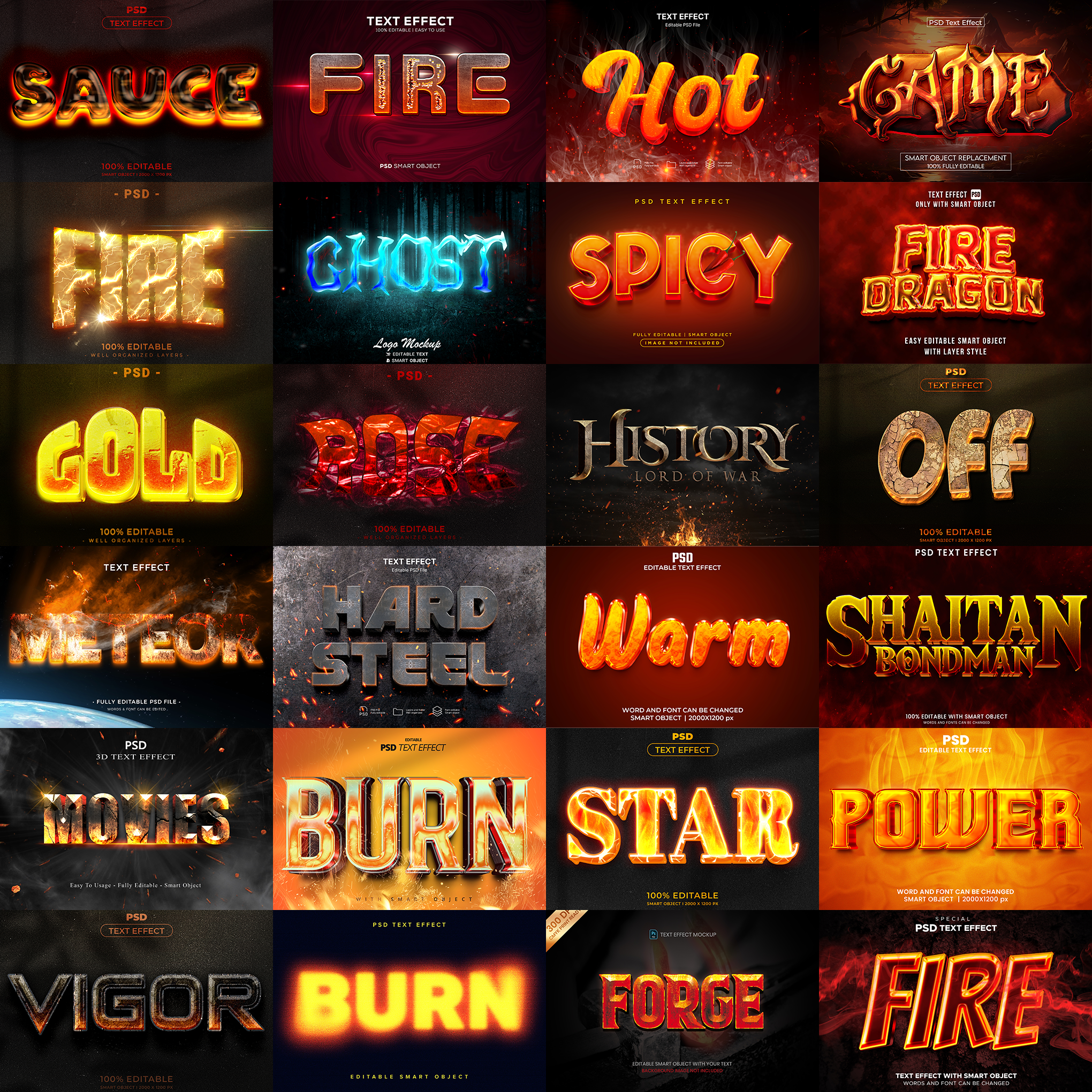 Firestorm FX – 1000+ Editable Fire, Flame & Burn Text Effects (PSD + EPS)