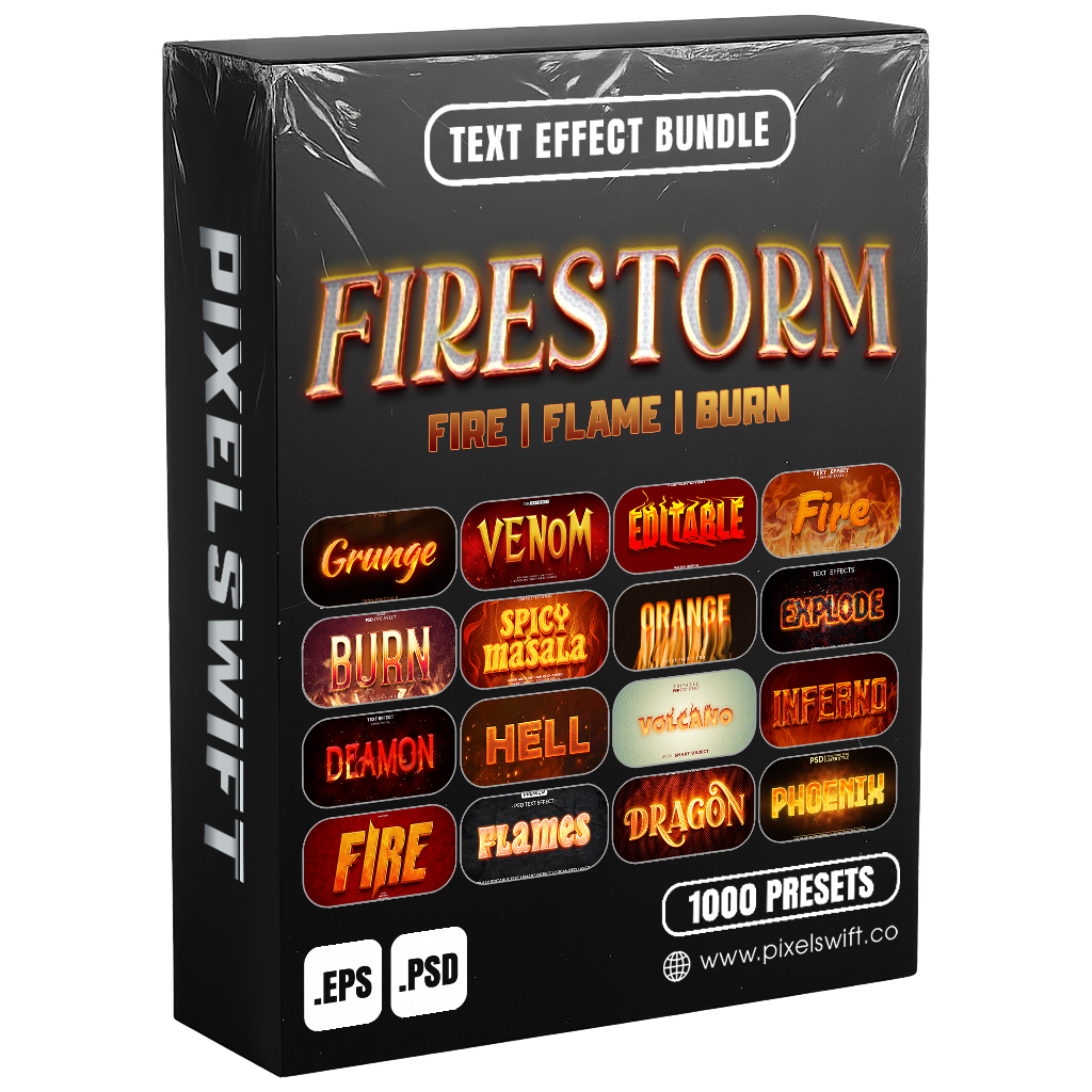 Power FX Pack – 5,000+ Editable Fire, Ice, Chrome, Stone & Smoke Text Effects (PSD + EPS)