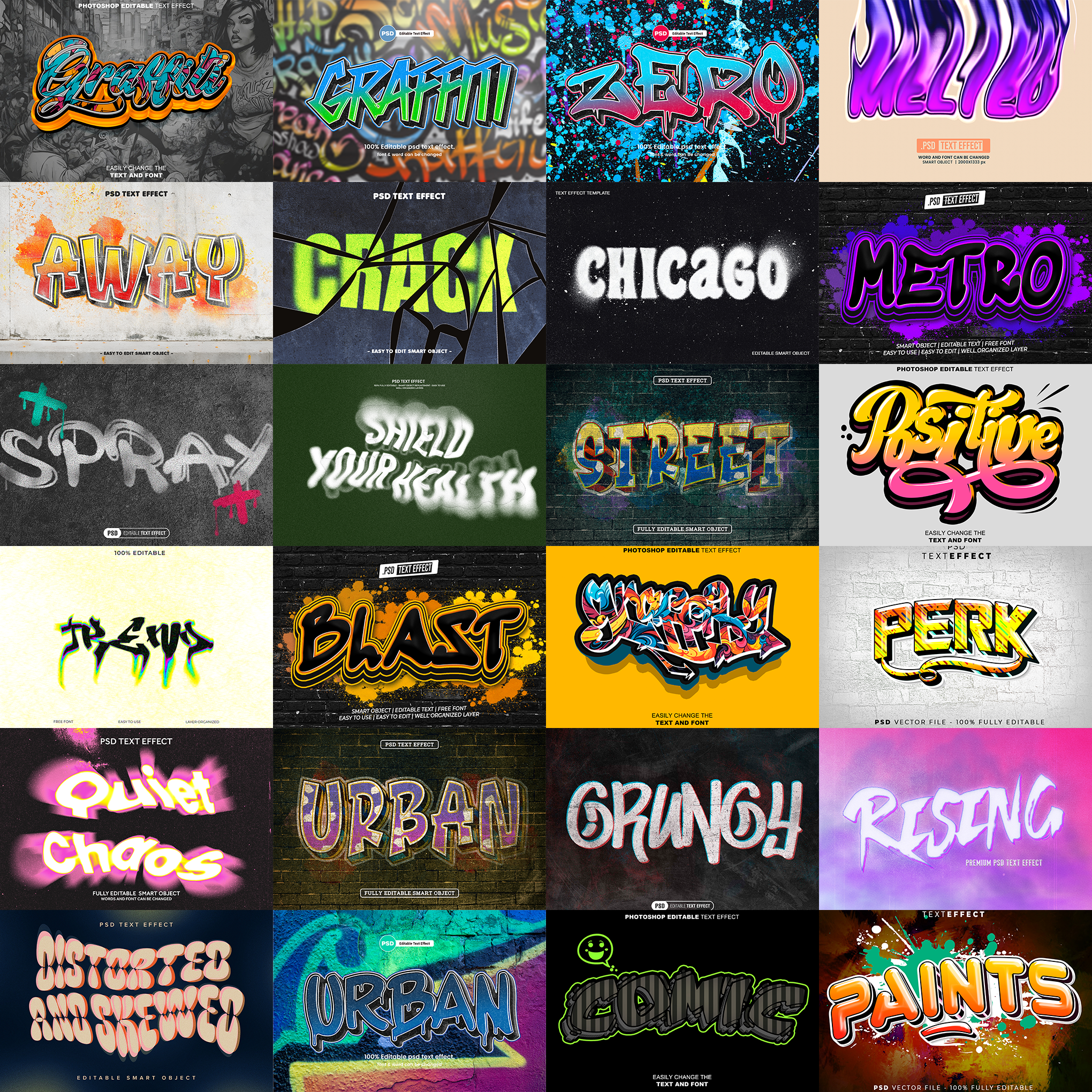 Graffiti Grind FX – 1000+ Editable Graffiti, Urban, & Street Text Effects (PSD + EPS)