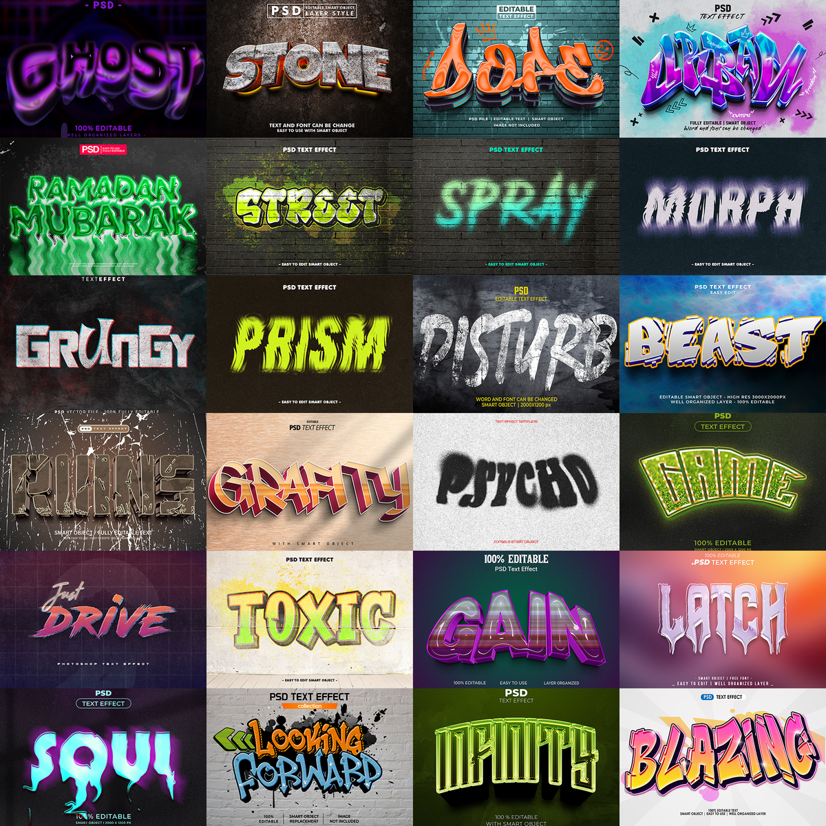 Graffiti Grind FX – 1000+ Editable Graffiti, Urban, & Street Text Effects (PSD + EPS)