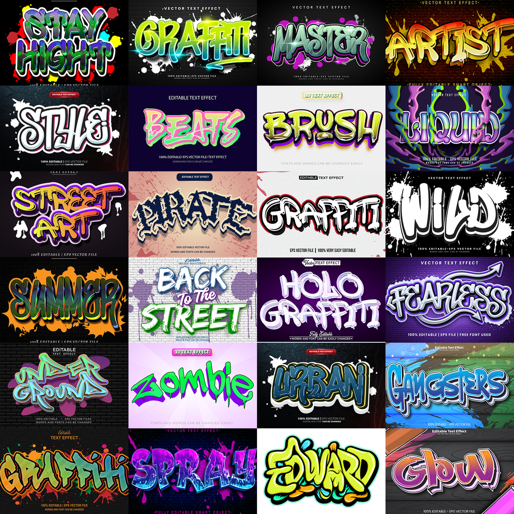 Graffiti Grind FX – 1000+ Editable Graffiti, Urban, & Street Text Effects (PSD + EPS)