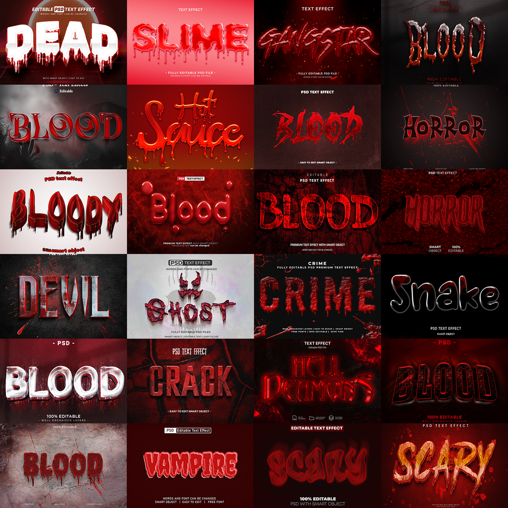 HorrorCore FX – 1000+ Editable Blood, Zombie, & Halloween Text Effects (PSD + EPS)