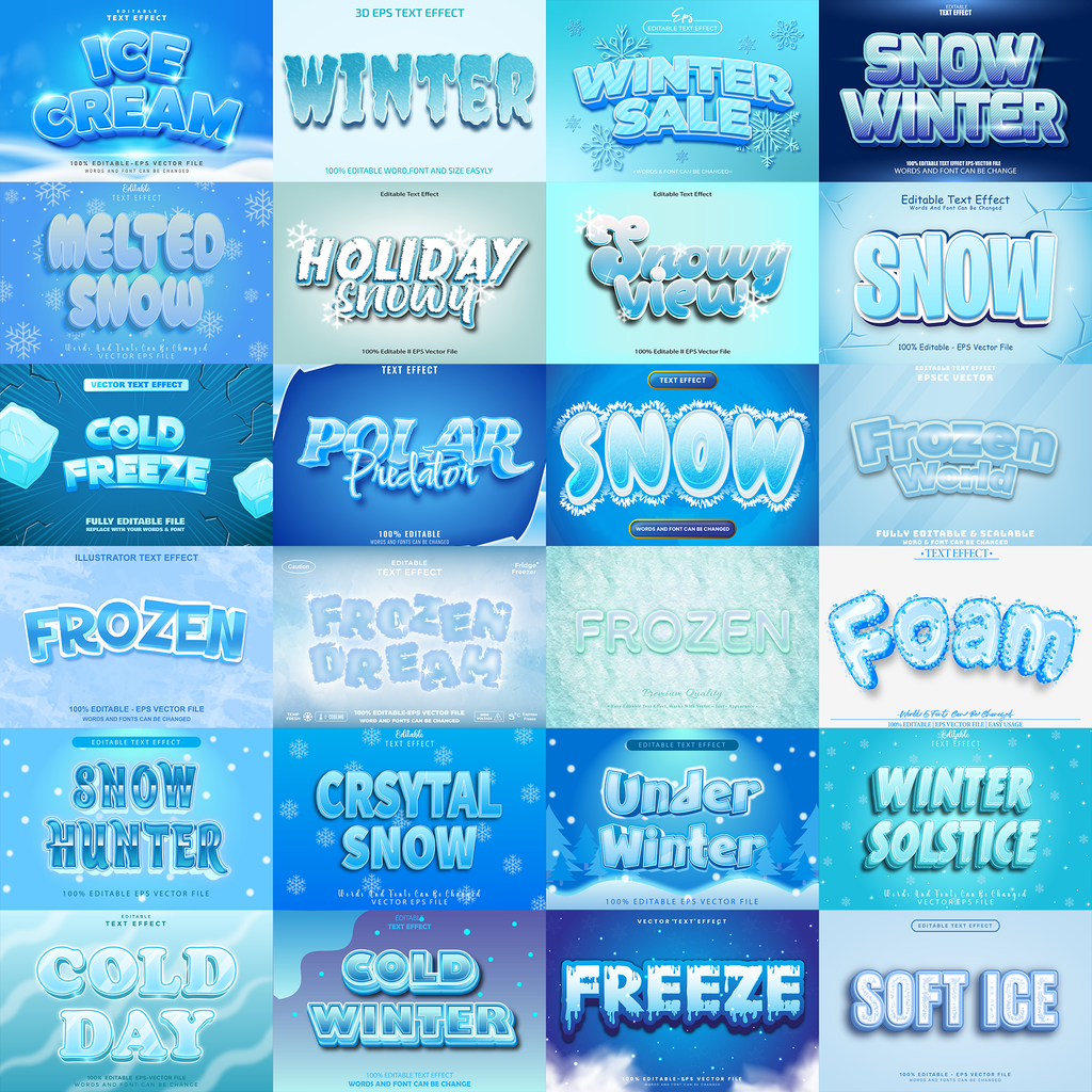 IcyGlow FX – 1000+ Editable Ice, Frost & Snow Text Effects (PSD & EPS Formats)