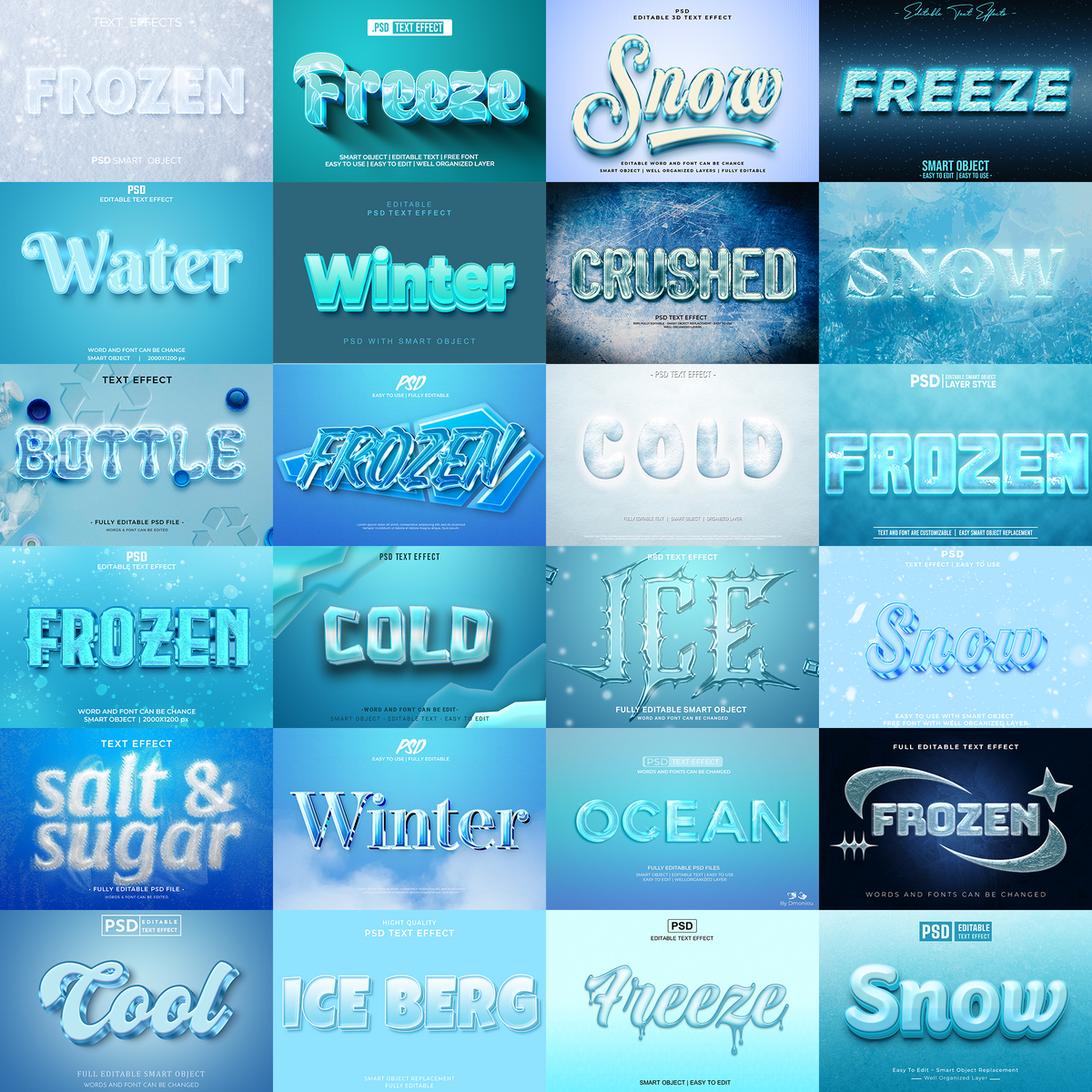 Power FX Pack – 5,000+ Editable Fire, Ice, Chrome, Stone & Smoke Text Effects (PSD + EPS)