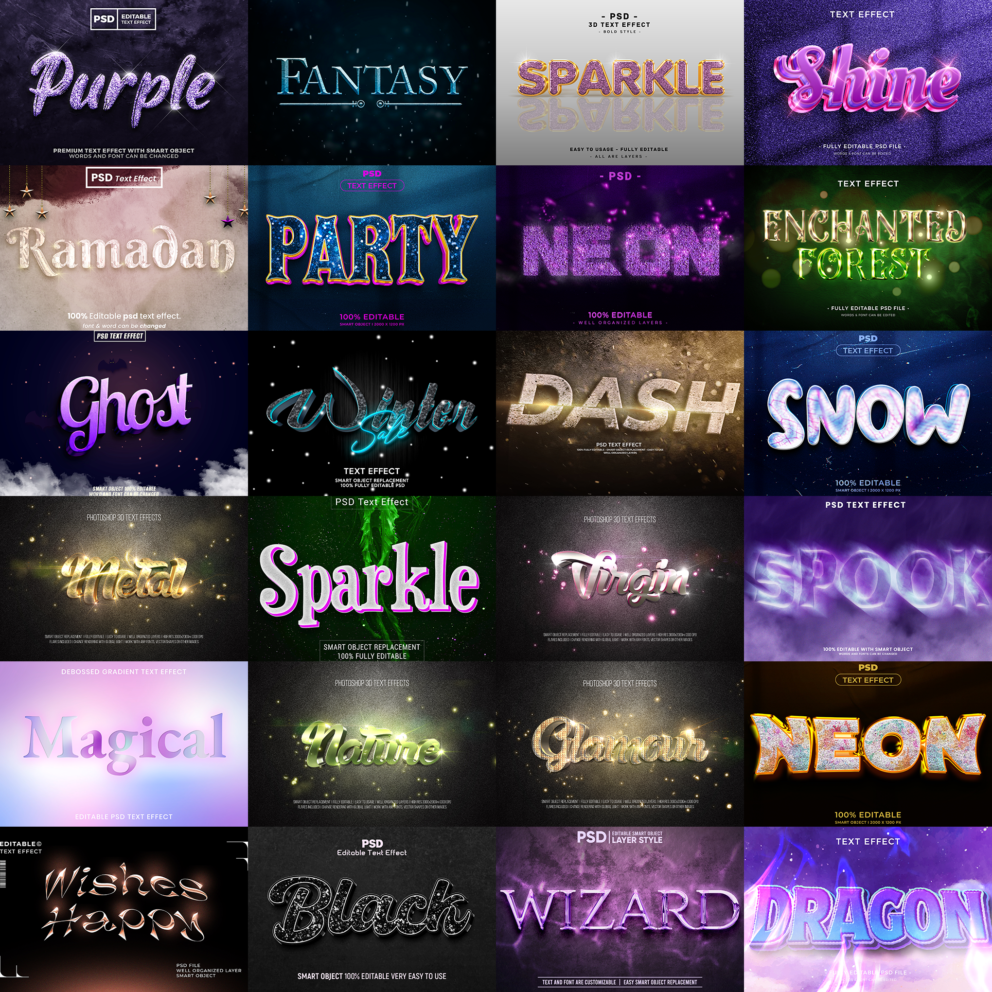 MagicGlow FX – 1000+ Editable Fairy Dust, Magic, & Sparkles Text Effects (PSD + EPS)