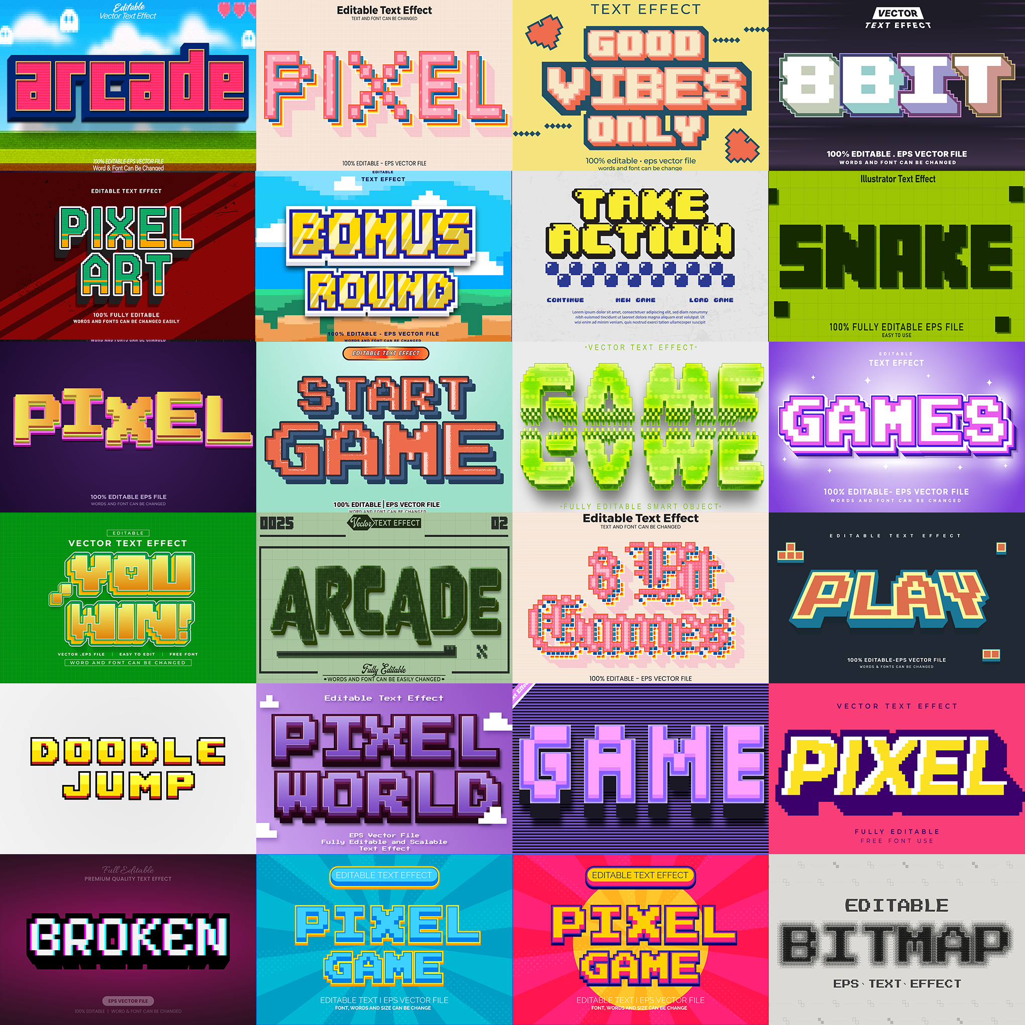Creative FX Pack – 5,000+ Editable Retro, Pixel, Graffiti, Cosmic & Comic Text Effects (PSD + EPS)