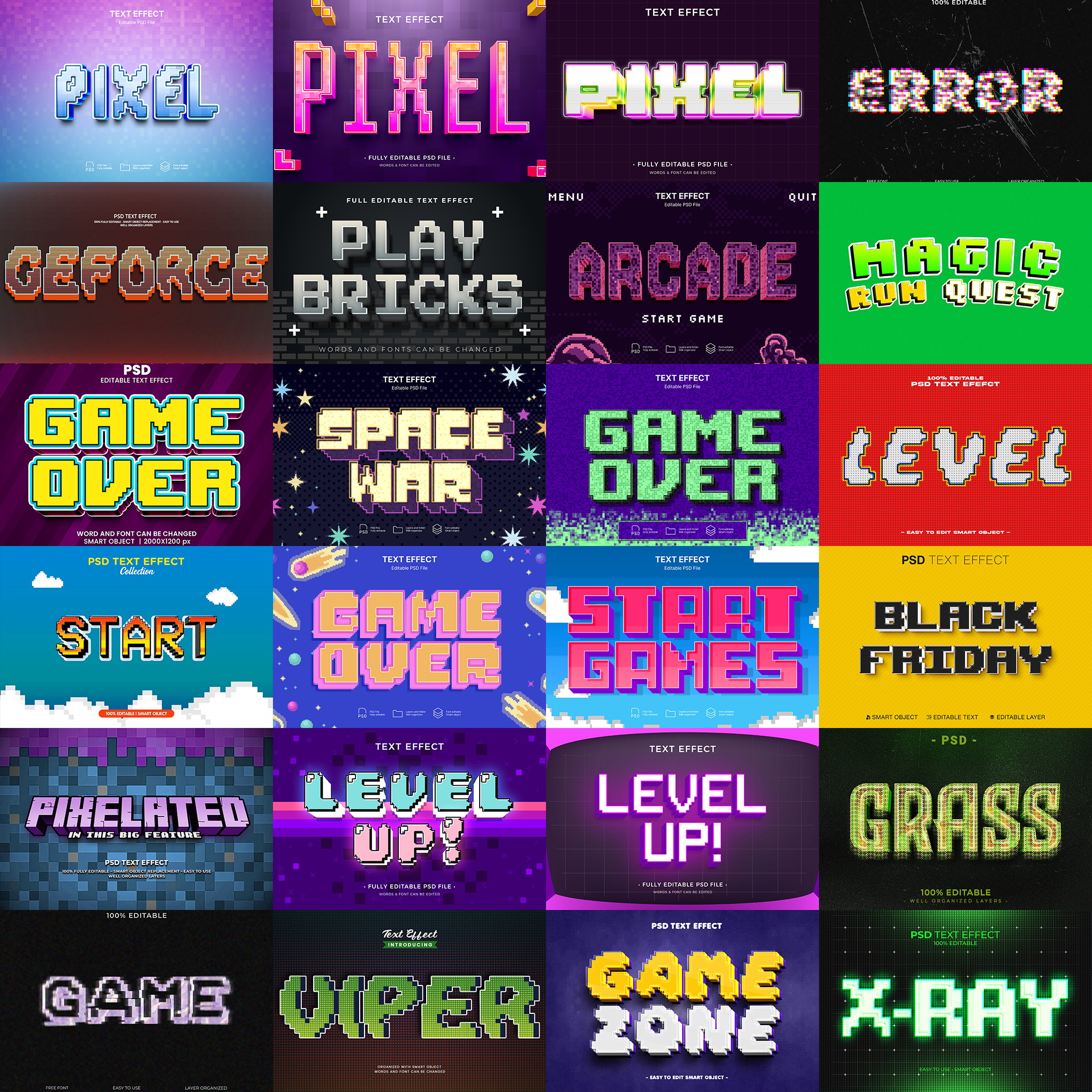 Creative FX Pack – 5,000+ Editable Retro, Pixel, Graffiti, Cosmic & Comic Text Effects (PSD + EPS)