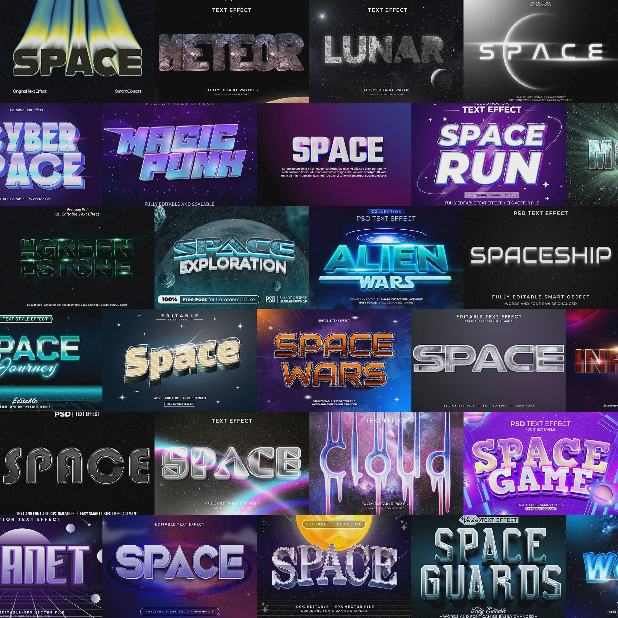 Cosmic Burst FX – 1000+ Editable Galaxy, Space, & Stars Text Effects (PSD + EPS)