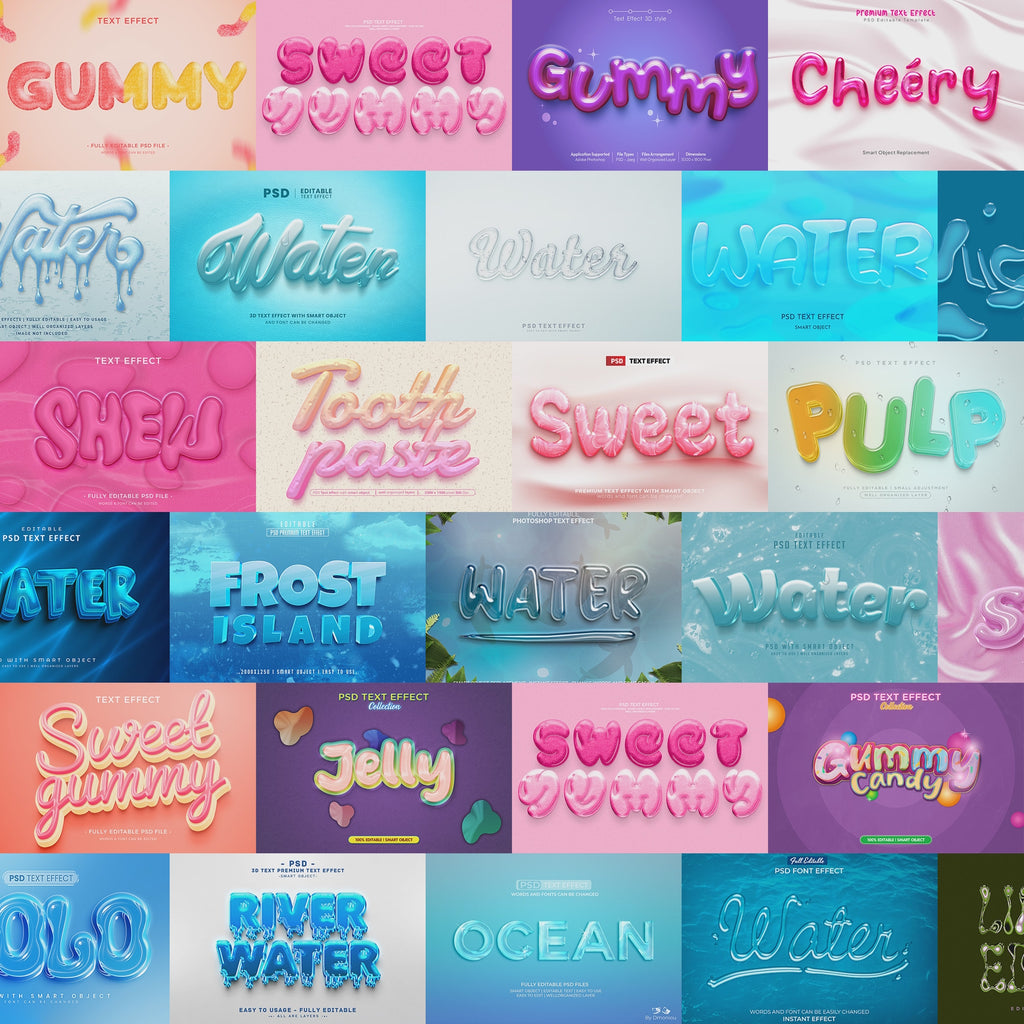 Liquid Luxe FX – 1000+ Editable Jelly, Water, & Liquid Text Effects (PSD + EPS)