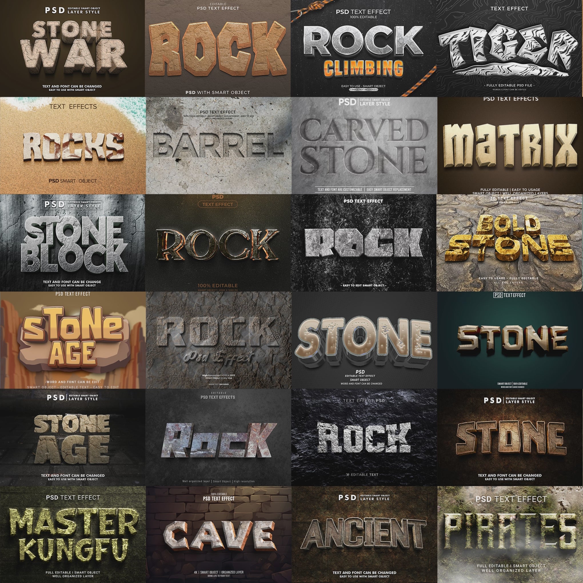 StoneForge FX – 1000+ Editable Engraved, Rock, & Stone Text Effects (PSD + EPS)