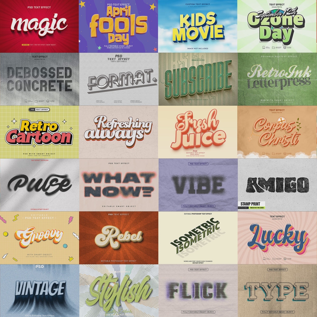 Vintage Type FX – 1000+ Editable Retro, Letterpress, & Typography Text Effects (PSD + EPS)