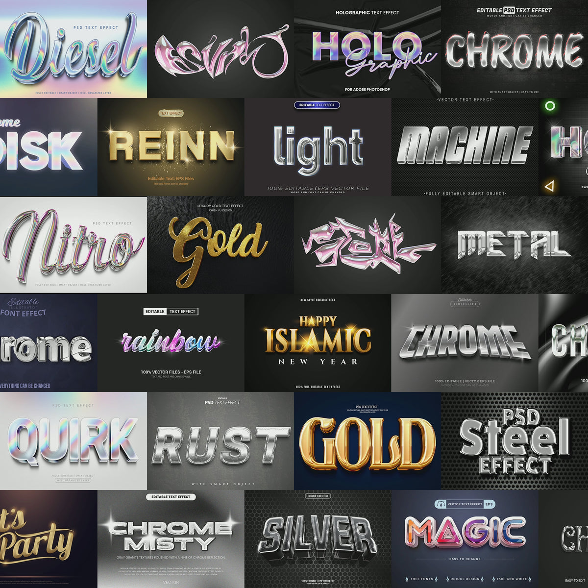 Chrome Crank FX – 1000+ Editable Chrome, Steel, and Metal Text Effects (PSD & EPS)