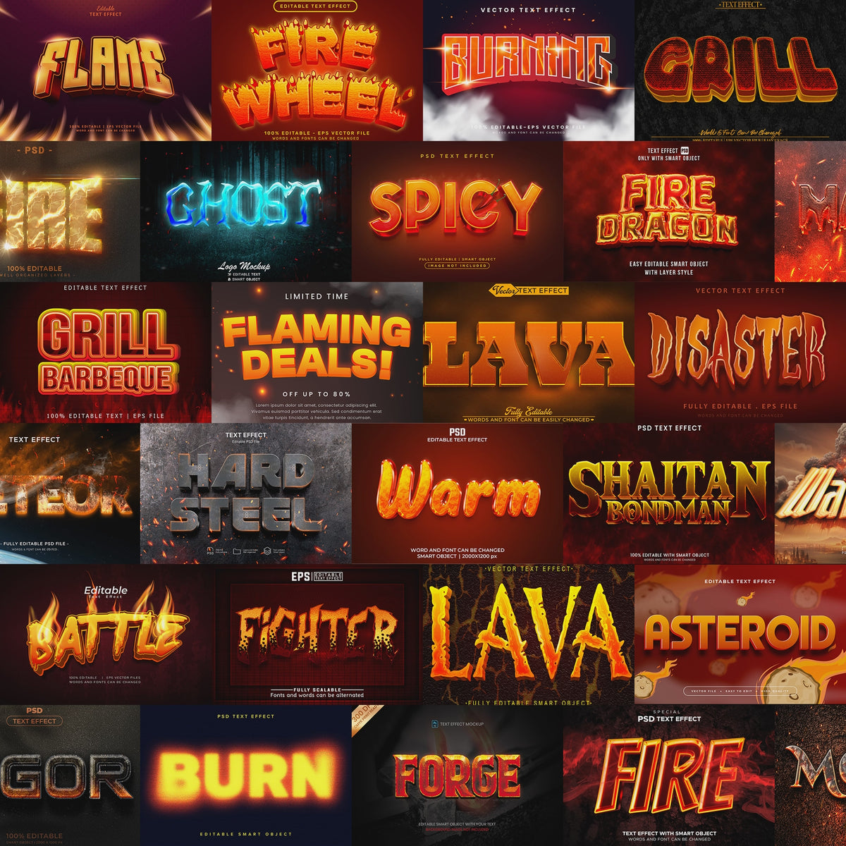 Firestorm FX – 1000+ Editable Fire, Flame & Burn Text Effects (PSD + EPS)