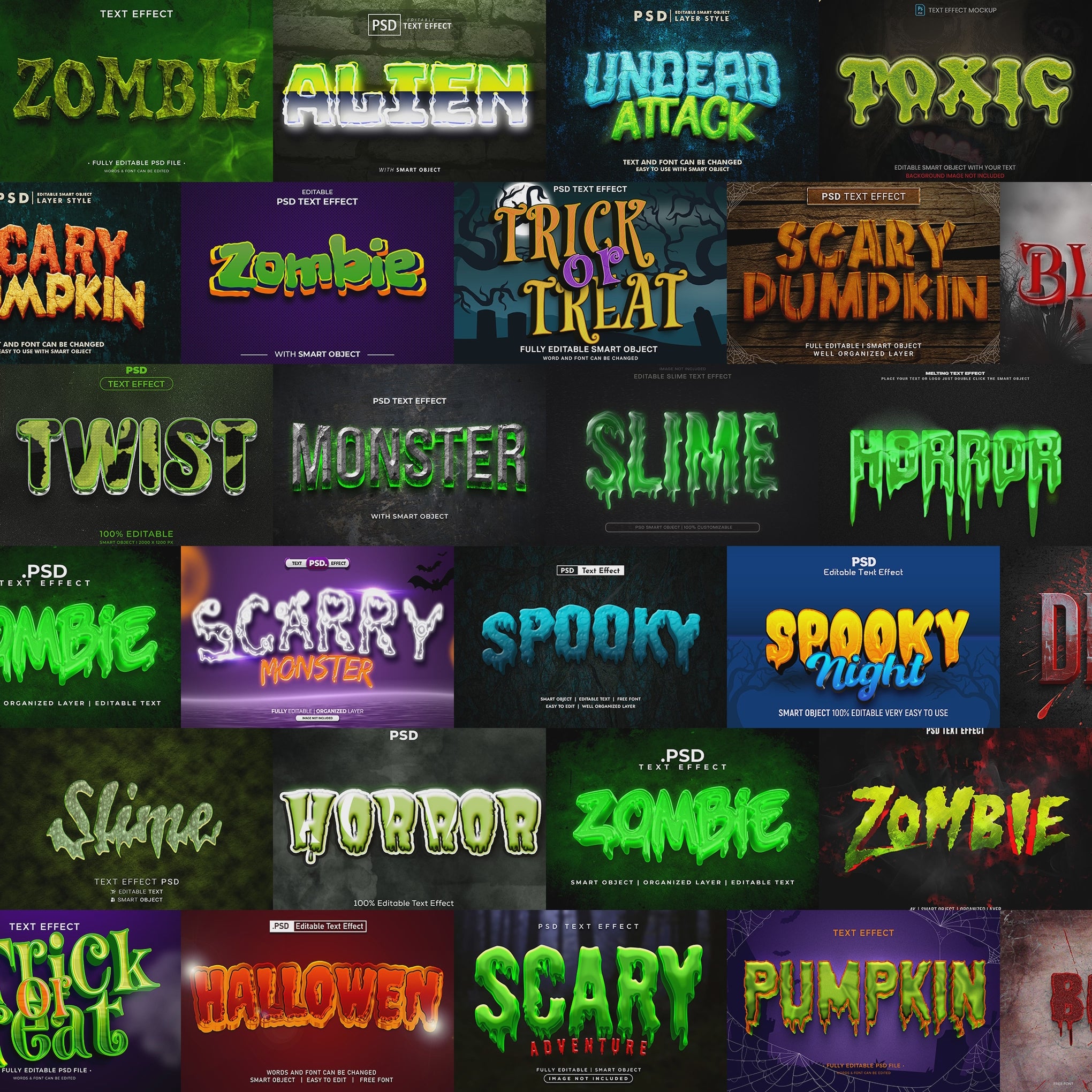 HorrorCore FX – 1000+ Editable Blood, Zombie, & Halloween Text Effects (PSD + EPS)