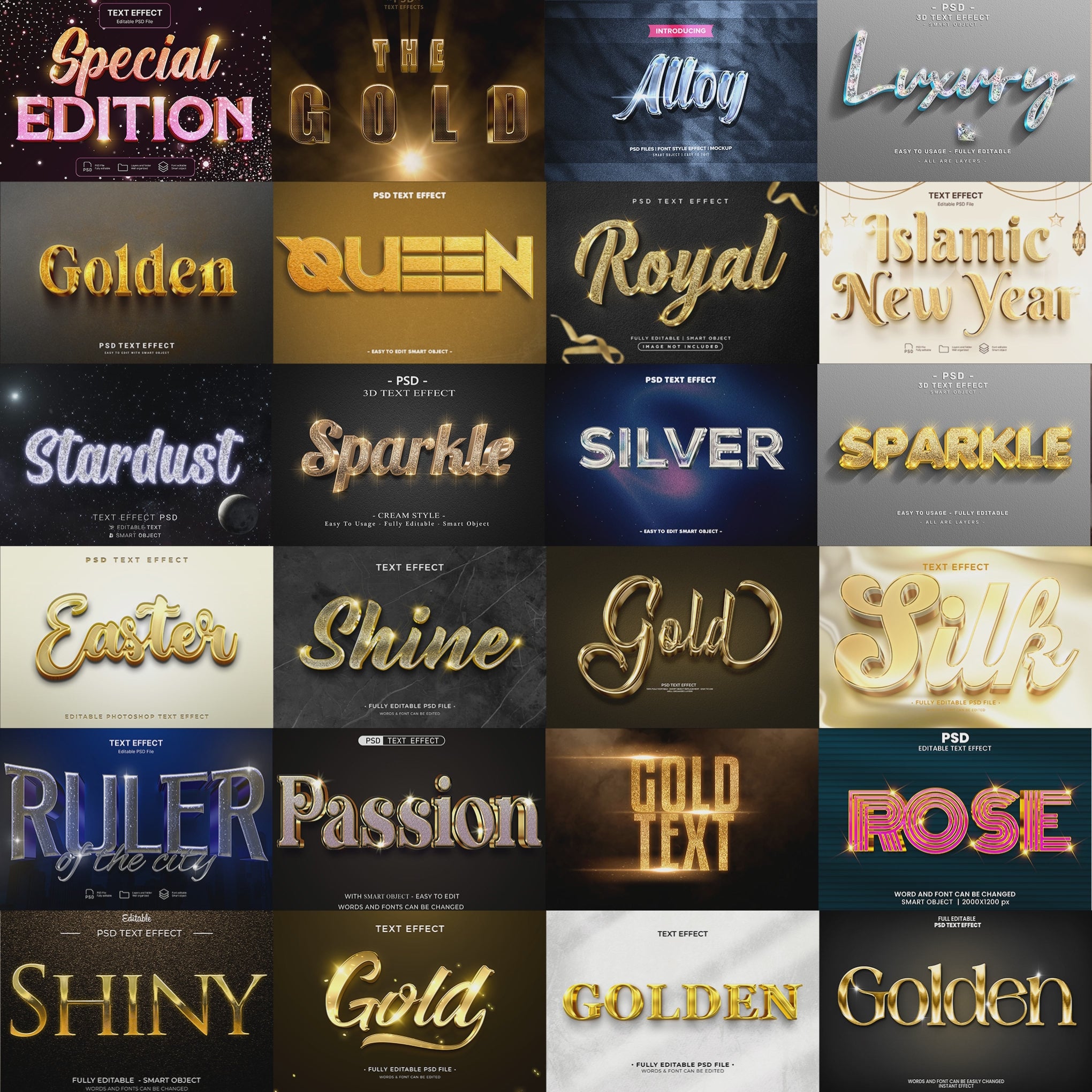 GoldRush FX – 1000+ Editable Gold, Luxury, & Shine Text Effects (PSD + EPS)