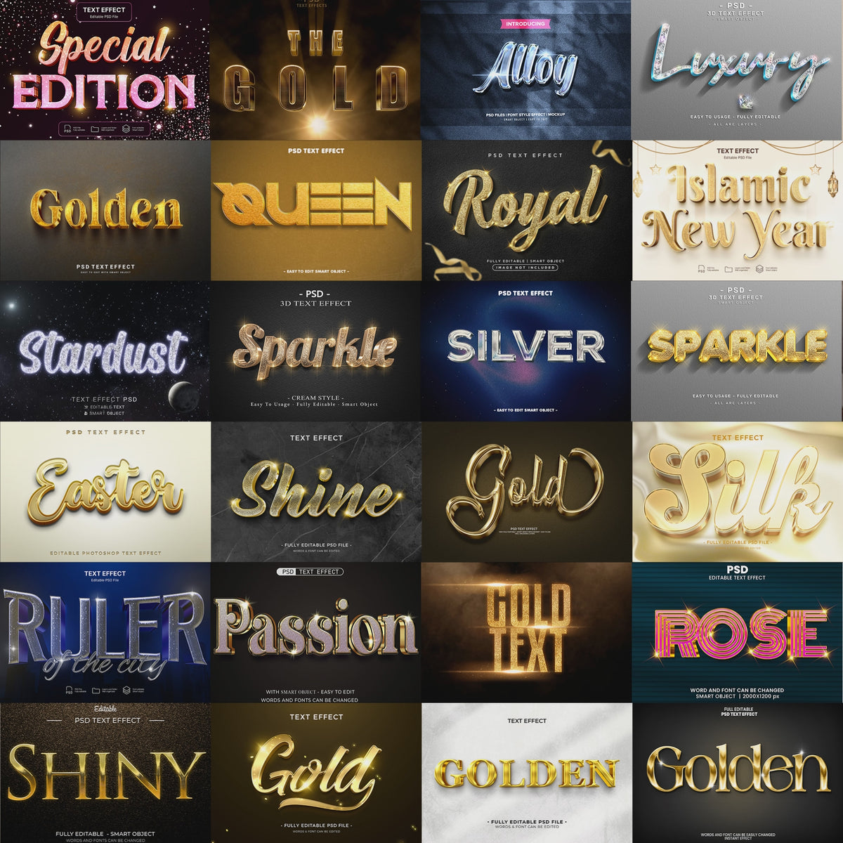 GoldRush FX – 1000+ Editable Gold, Luxury, & Shine Text Effects (PSD + EPS)