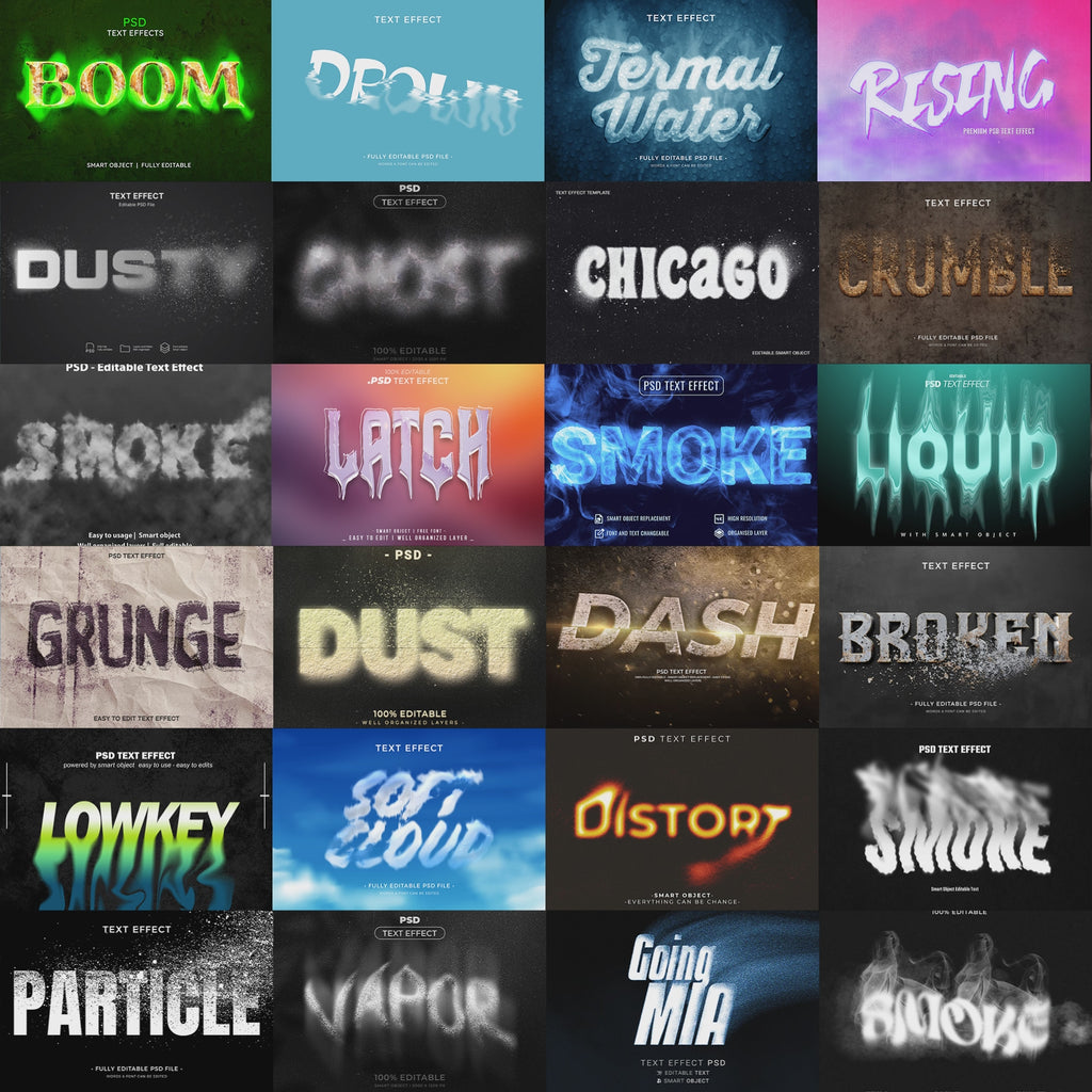 Smoke & Ash FX – 1000+ Editable Smoke, Dust, & Fog Text Effects (PSD + EPS)