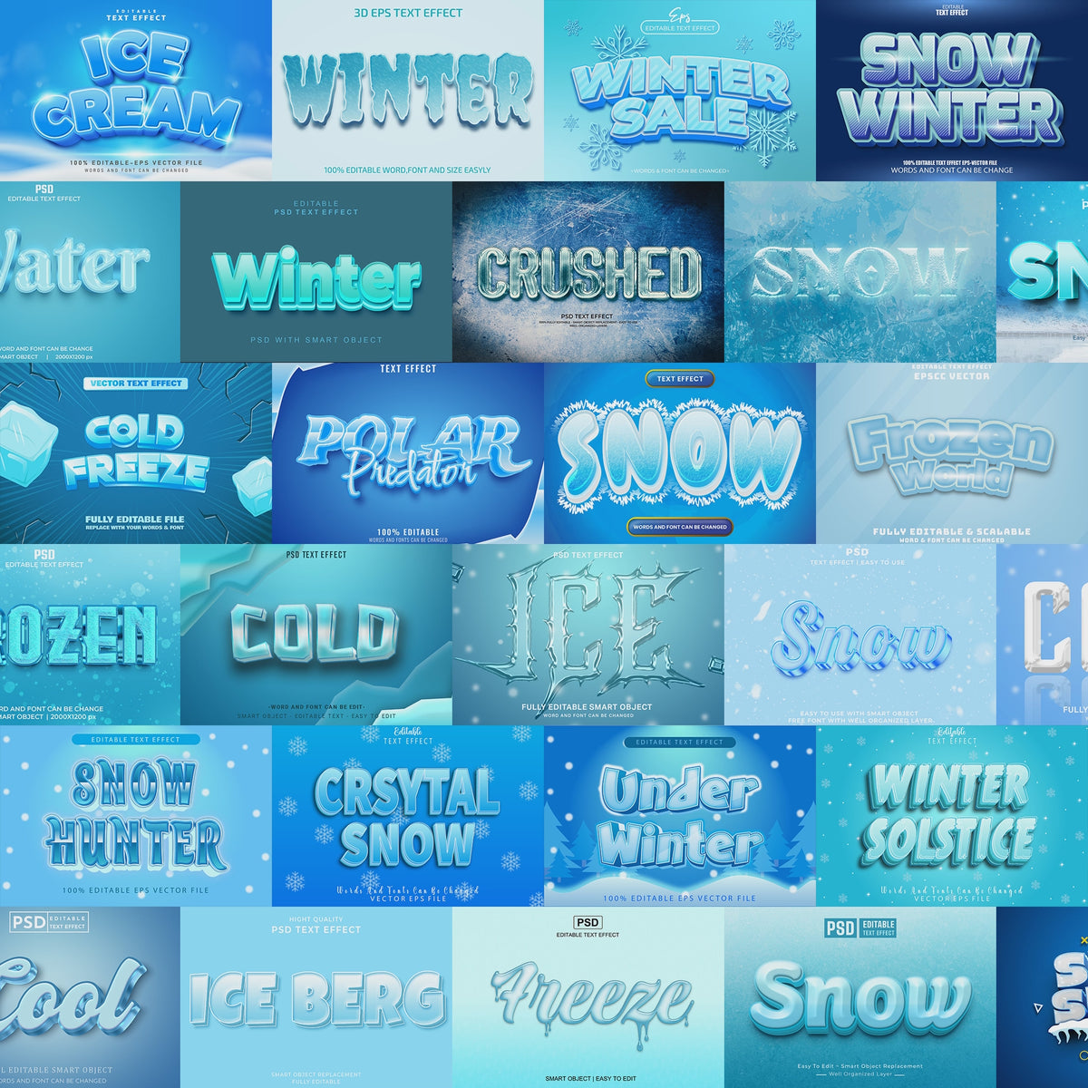 IcyGlow FX – 1000+ Editable Ice, Frost & Snow Text Effects (PSD & EPS Formats)