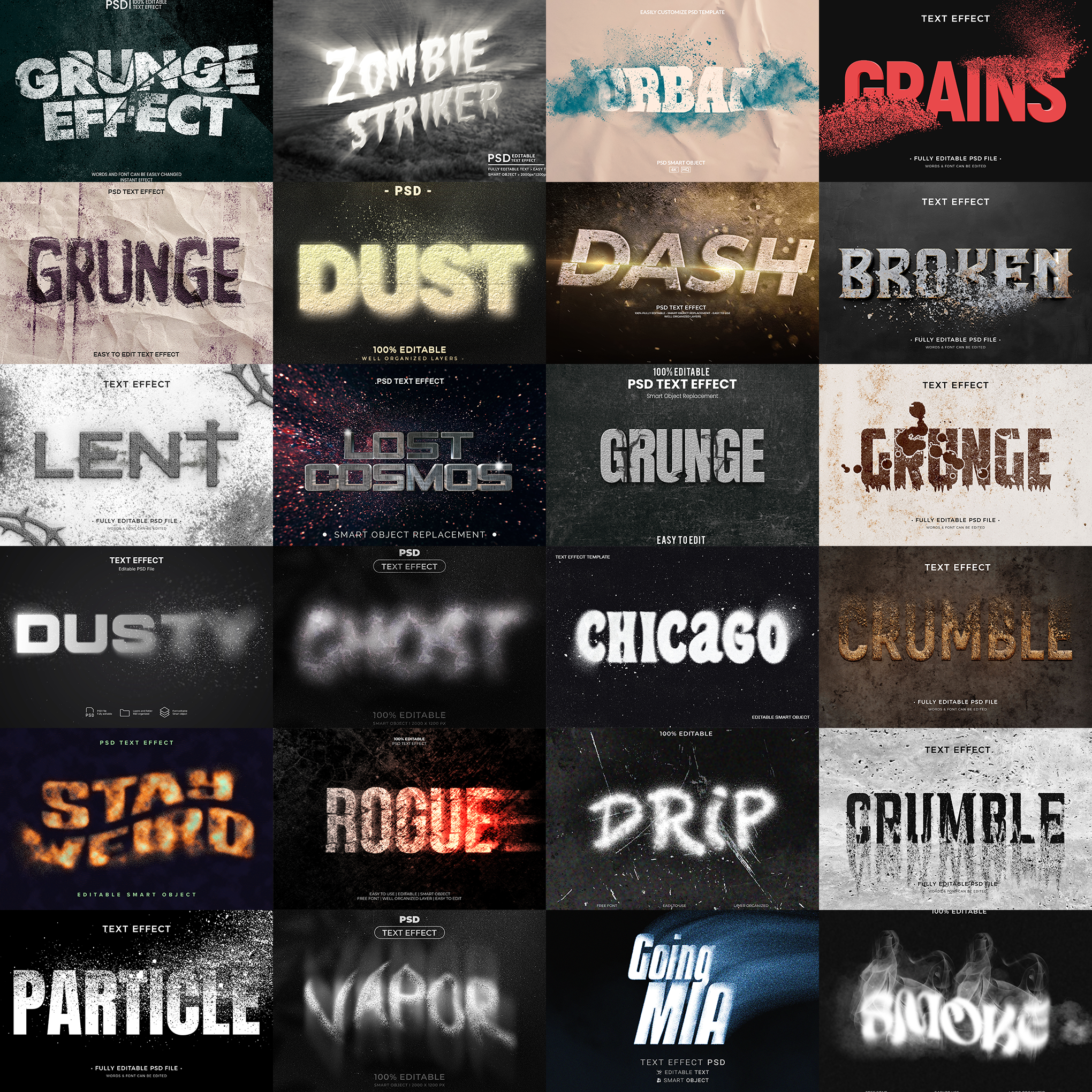 Power FX Pack – 5,000+ Editable Fire, Ice, Chrome, Stone & Smoke Text Effects (PSD + EPS)