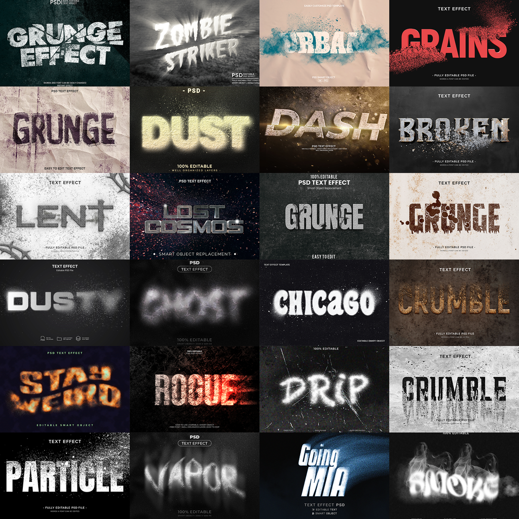 Power FX Pack – 5,000+ Editable Fire, Ice, Chrome, Stone & Smoke Text Effects (PSD + EPS)