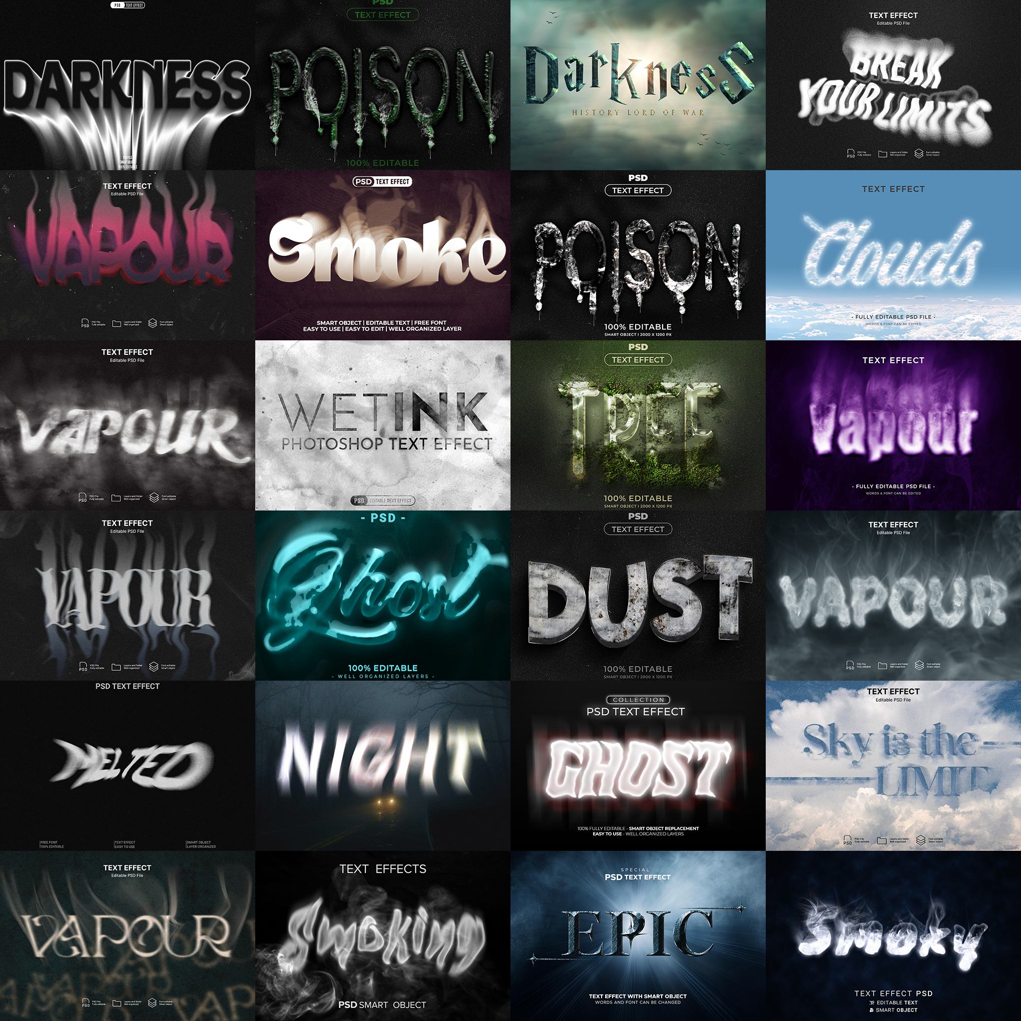 Smoke & Ash FX – 1000+ Editable Smoke, Dust, & Fog Text Effects (PSD + EPS)