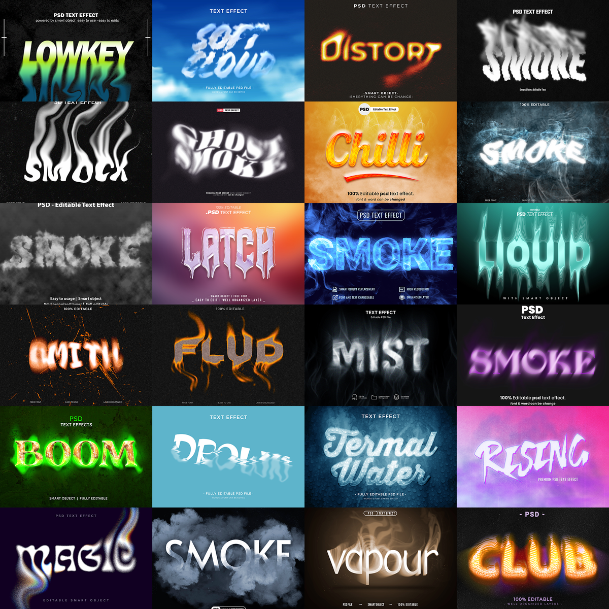 Smoke & Ash FX – 1000+ Editable Smoke, Dust, & Fog Text Effects (PSD + EPS)