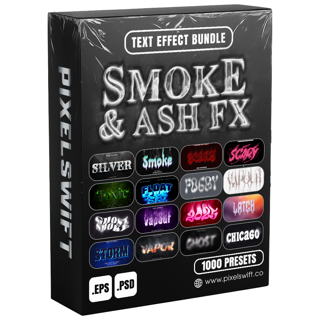 Power FX Pack – 5,000+ Editable Fire, Ice, Chrome, Stone & Smoke Text Effects (PSD + EPS)