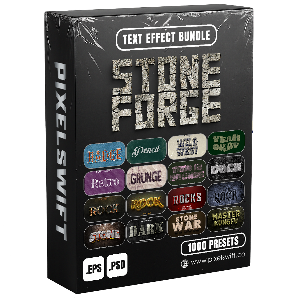 Power FX Pack – 5,000+ Editable Fire, Ice, Chrome, Stone & Smoke Text Effects (PSD + EPS)